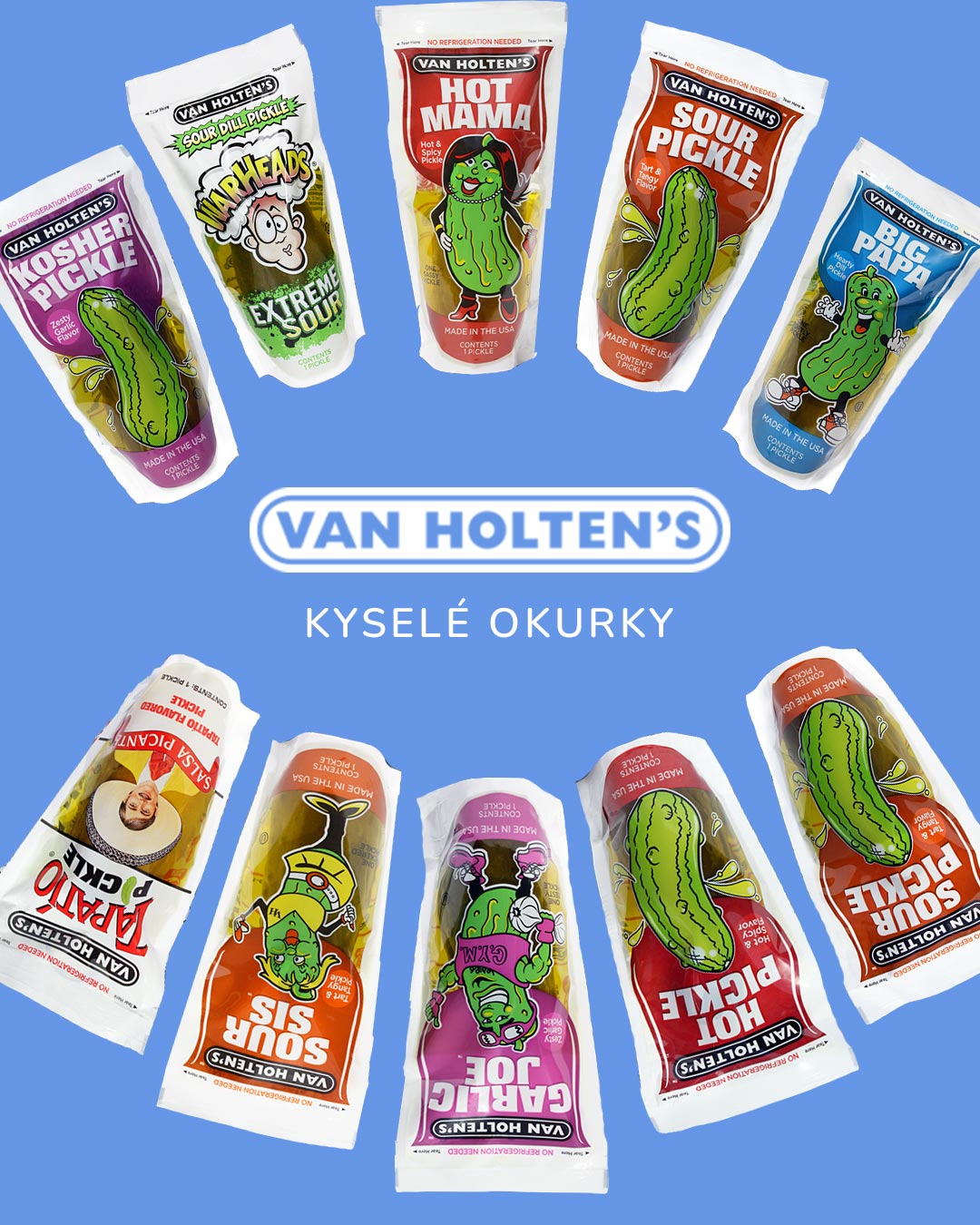 Virální kyselé okurky Van Holten's Americké, Asijské, Evropské